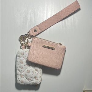 Poppy & Peonies Blush Pink Pebbled Leather Wristlet with Gold Hardware